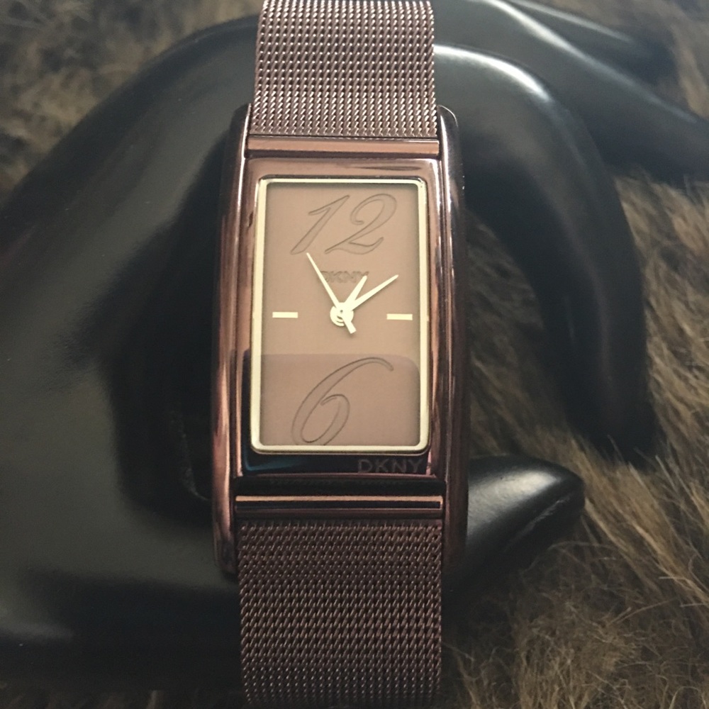 DKNY ladies brown stainless steel mesh band watch